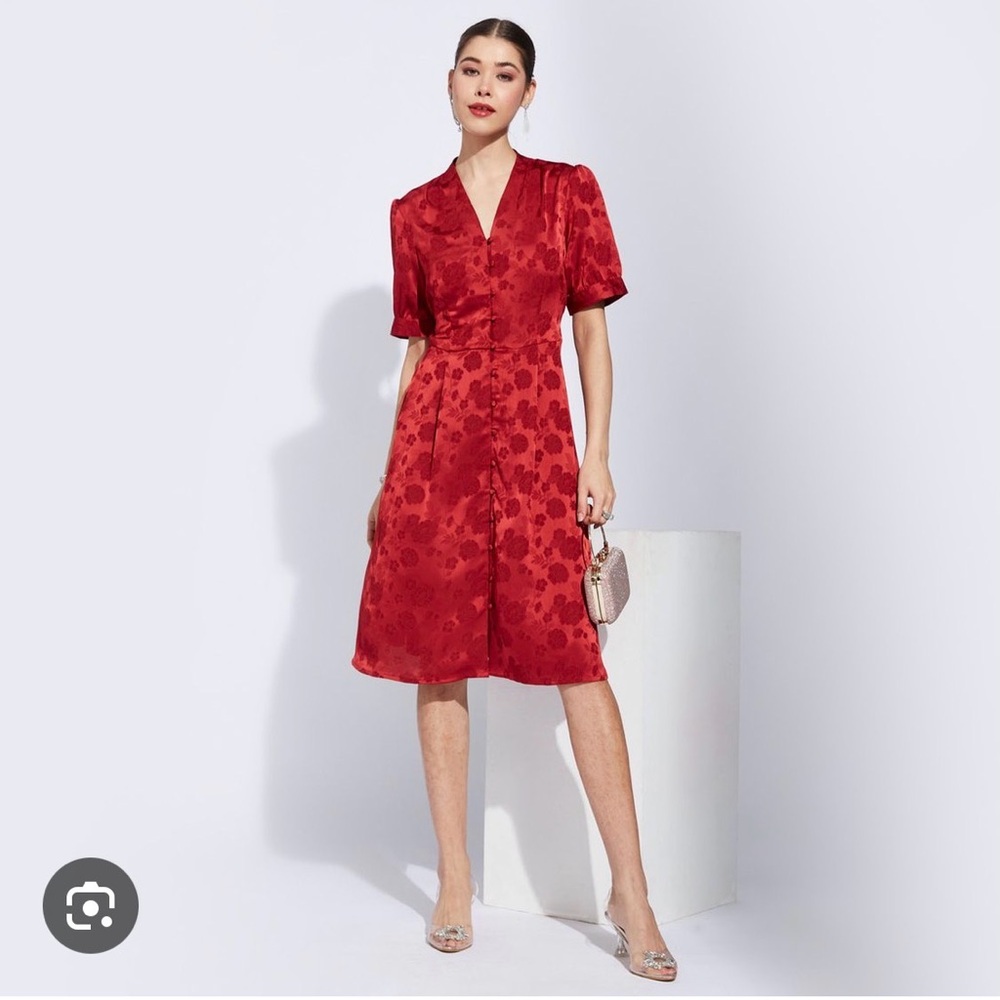 Y2K Babydoll Red Satin Lace Pattern Party Dress Valentines Date Night